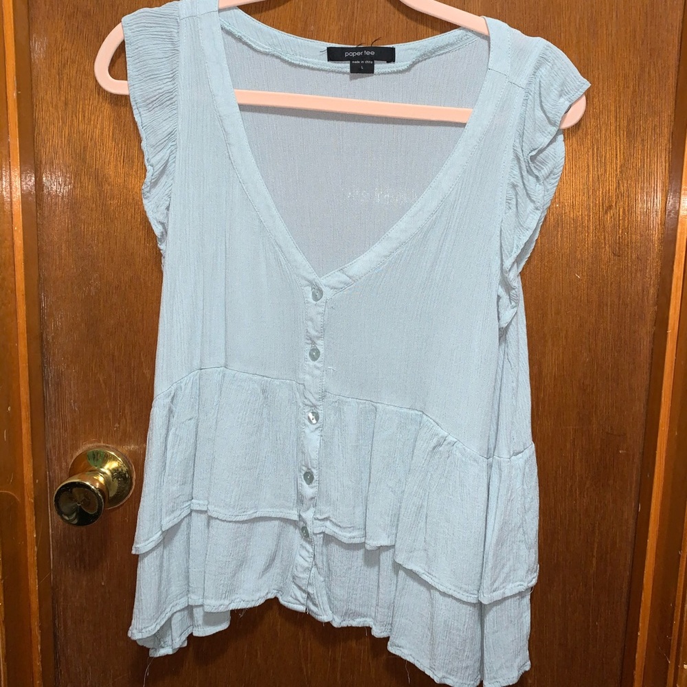 Blue and pink ruffle top